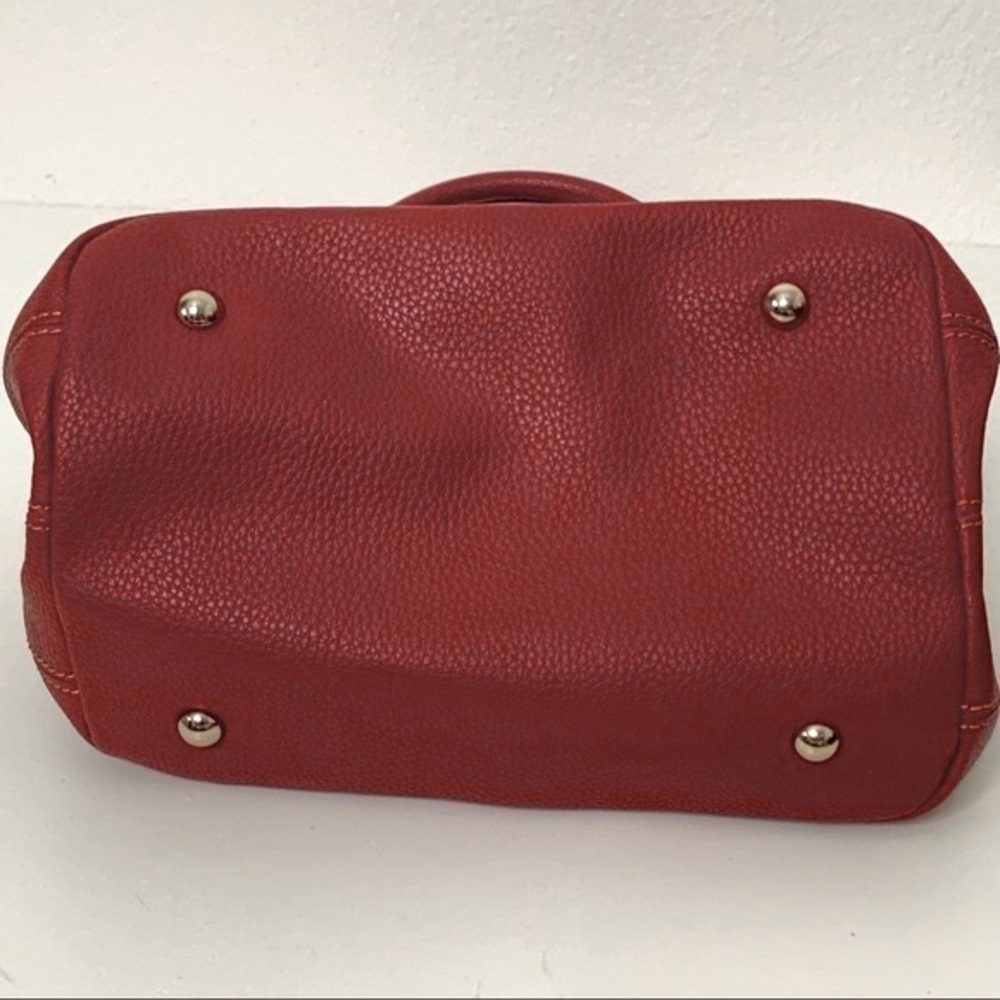 Tignanello Red Pebbled Soft Leather Double Rolled Handle Handbag - Picture 3 of 6